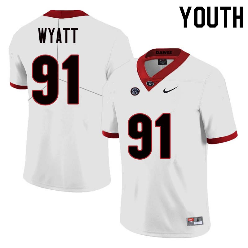 Youth Georgia Bulldogs #91 Kolby Wyatt College Football Jerseys Sale-White - Click Image to Close